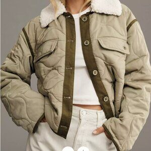 By ANTHROPOLOGIE Quilted Sherpa Collar Shacket w/ Removable Collar | Size Large